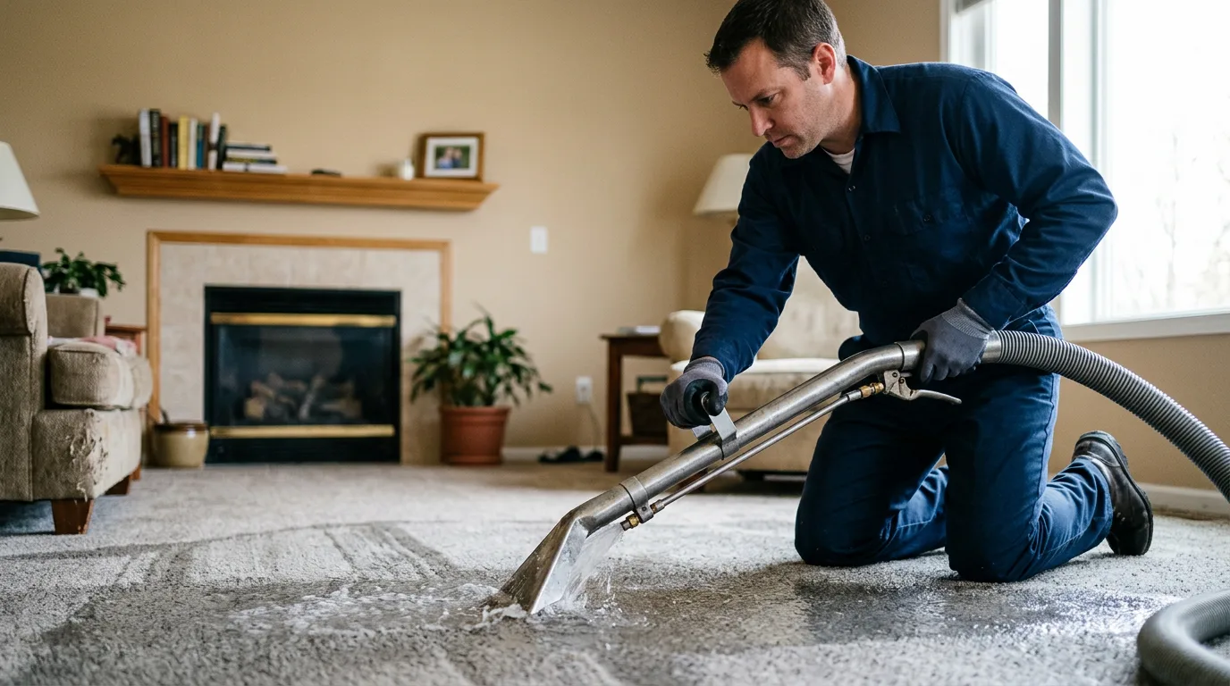 Water damage restoration technician working near State Line, PA